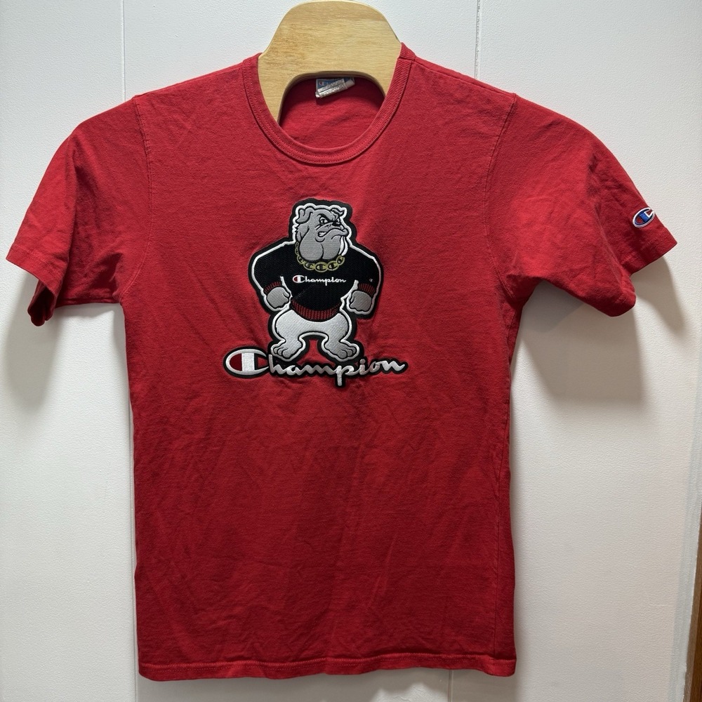 Vintage Red Champion Bulldog Mascot T-Shirt Size Medium‎ Embroidered